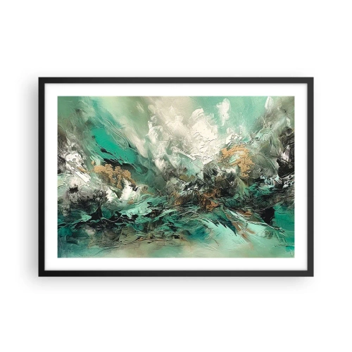 Póster en marco negro - Paisaje abstracto en tonos verdes y dorados. - 70x50cm - Hervor negro esmeralda - Decoración de pared moderna para salón y dormitorio ARTTOR