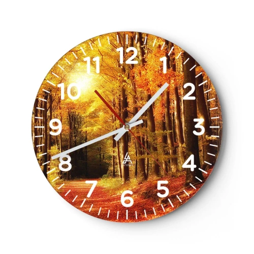 Reloj de pared - Reloj de vidrio - Un otoño dorado en una carretera forestal - 30x30 cm