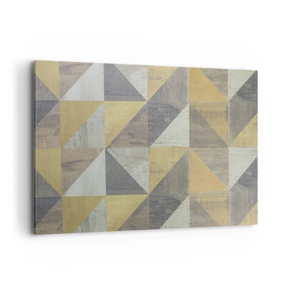 Cuadro sobre lienzo - Impresión de Imagen - Composición geométrica de triángulos en tonos tierra. - 120x80cm - El arte de los triángulos - Decoración de pared moderna para salón y dormitorio ARTTOR