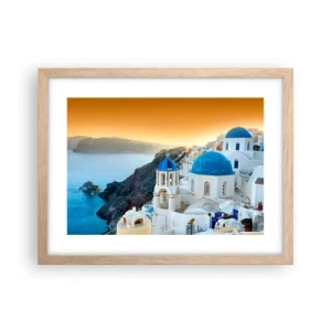 Póster en marco roble claro - Santorini - el abrazo a las rocas - 40x30 cm