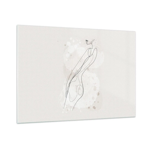 Cuadro sobre vidrio - Impresiones sobre Vidrio - Silueta contorneada de una mujer en tonos beige. - 100x70cm - Una mirada no dice nada y al mismo tiempo lo dice todo - Decoración de pared moderna para salón y dormitorio ARTTOR