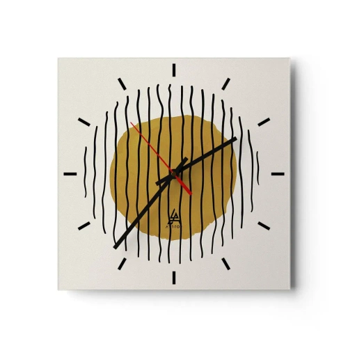 Reloj de pared - Reloj de vidrio - Un motivo minimalista con un círculo amarillo y líneas negras. - 30x30cm - Abstracción cálida - Decoración de pared moderna para salón y dormitorio ARTTOR