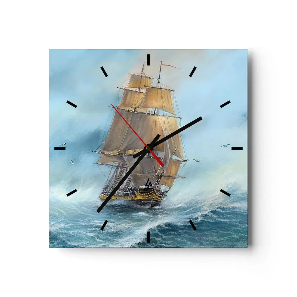 Reloj de pared - Reloj de vidrio - Un velero en un mar tempestuoso - 30x30cm - Surcando las olas - Decoración de pared moderna para salón y dormitorio ARTTOR