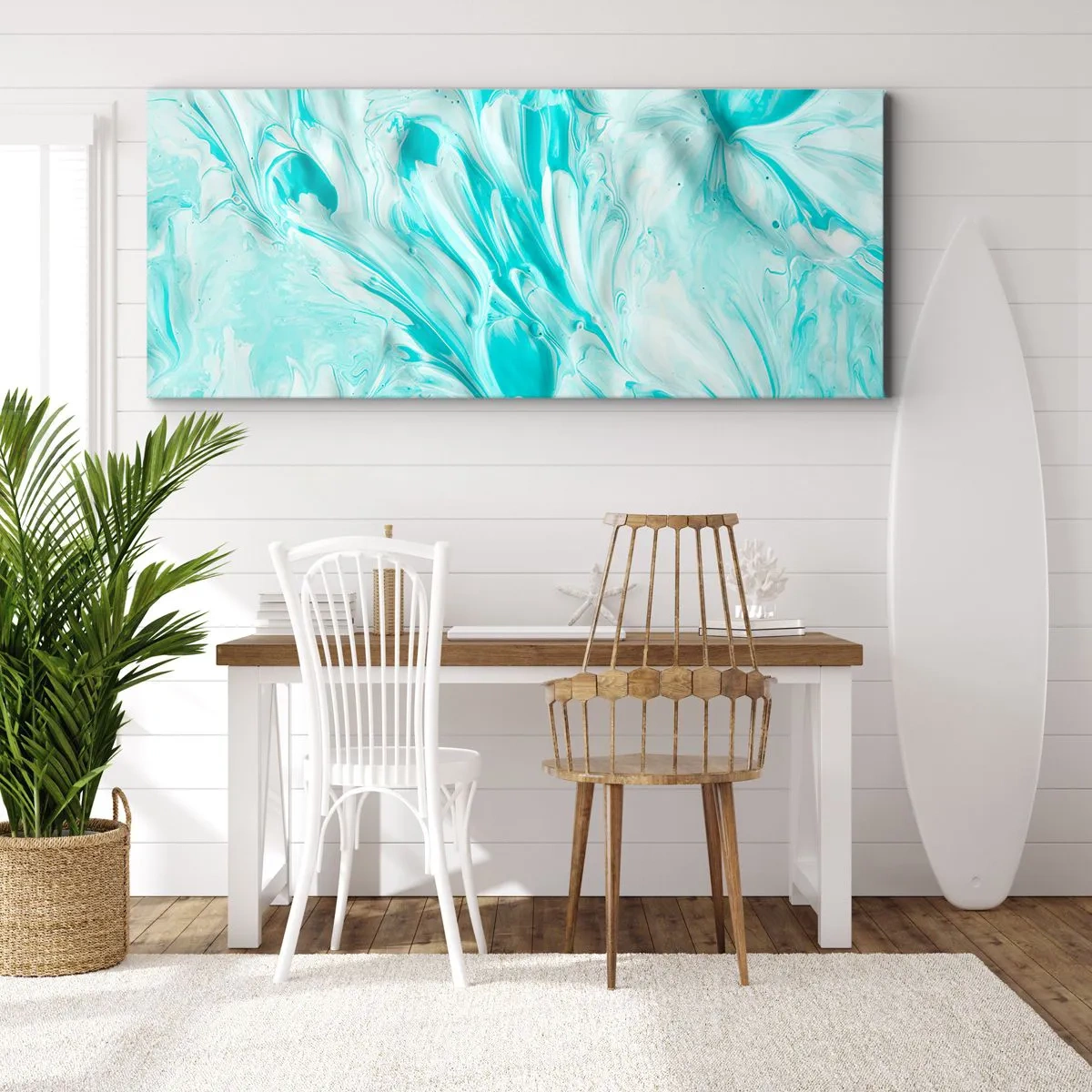 Cuadro sobre lienzo - Impresión de Imagen - Un motivo abstracto en tonos pastel de azul y blanco. - 120x50cm - Juntos para siempre - Decoración de pared moderna para salón y dormitorio ARTTOR