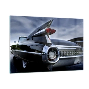 Cuadro sobre vidrio - Impresiones sobre Vidrio - Luces traseras elegantes de coche clásico en pintura negra brillante - 120x80cm - ¡Por eso es hermoso! - Decoración de pared moderna para salón y dormitorio ARTTOR