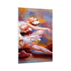Cuadro sobre vidrio - Impresiones sobre Vidrio - Una bailarina en pose dinámica entre colores pastel. - 80x120cm - El lago de los cisnes - Decoración de pared moderna para salón y dormitorio ARTTOR