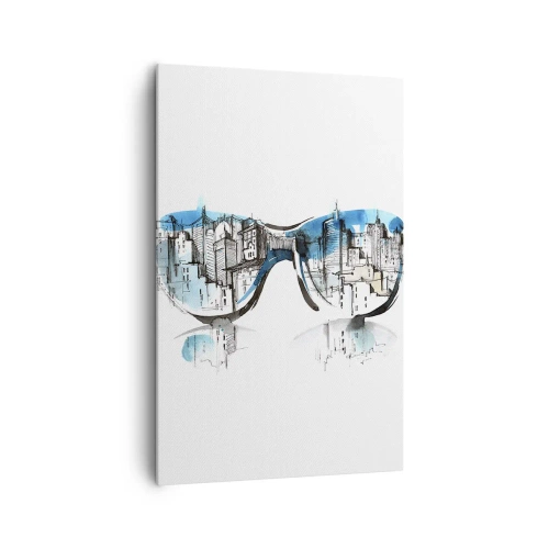 Cuadro sobre lienzo - Impresión de Imagen - Acuarela del panorama de la ciudad reflejado en las gafas. - 80x120cm - La elegancia de la gran ciudad - Decoración de pared moderna para salón y dormitorio ARTTOR