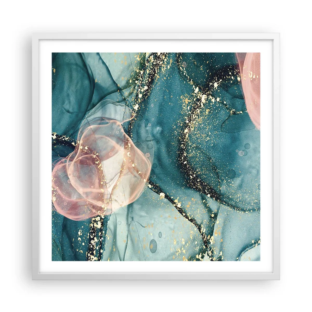 Póster en marco blanco - Seda azul, tul rosa - 60x60 cm