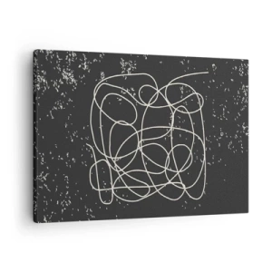 Cuadro sobre lienzo - Impresión de Imagen - Línea abstracta sobre fondo negro con finos detalles. - 70x50cm - Pensamientos errantes - Decoración de pared moderna para salón y dormitorio ARTTOR