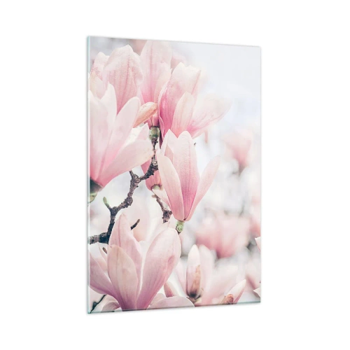 Cuadro sobre vidrio - Impresiones sobre Vidrio - Delicadas magnolias rosas sobre un fondo claro. - 50x70cm - La perfección de la sutileza - Decoración de pared moderna para salón y dormitorio ARTTOR