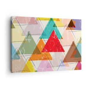 Cuadro sobre lienzo - Impresión de Imagen - Abstracción colorida con triángulos geométricos. - 70x50cm - De tres en tres - Decoración de pared moderna para salón y dormitorio ARTTOR