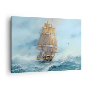 Cuadro sobre lienzo - Impresión de Imagen - Un velero en un mar tempestuoso - 70x50cm - Surcando las olas - Decoración de pared moderna para salón y dormitorio ARTTOR
