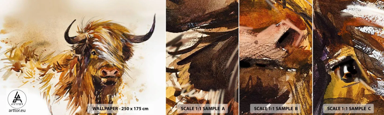 Muestra De Fotomural Standard Eco - El orgullo del líder - animales, Abstracción, Búfalo escocés - 100x30 cm