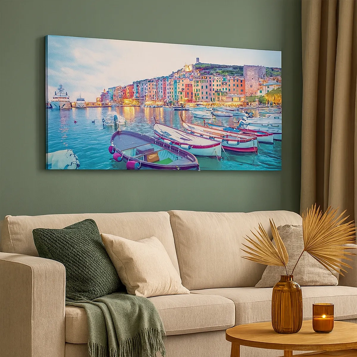 Cuadro sobre lienzo - Impresión de Imagen - Una noche colorida en el puerto - 30x30 cm