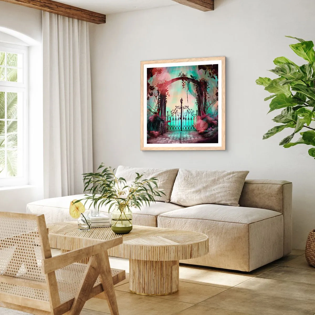 Póster en marco roble claro - Jardín secreto - 30x30 cm