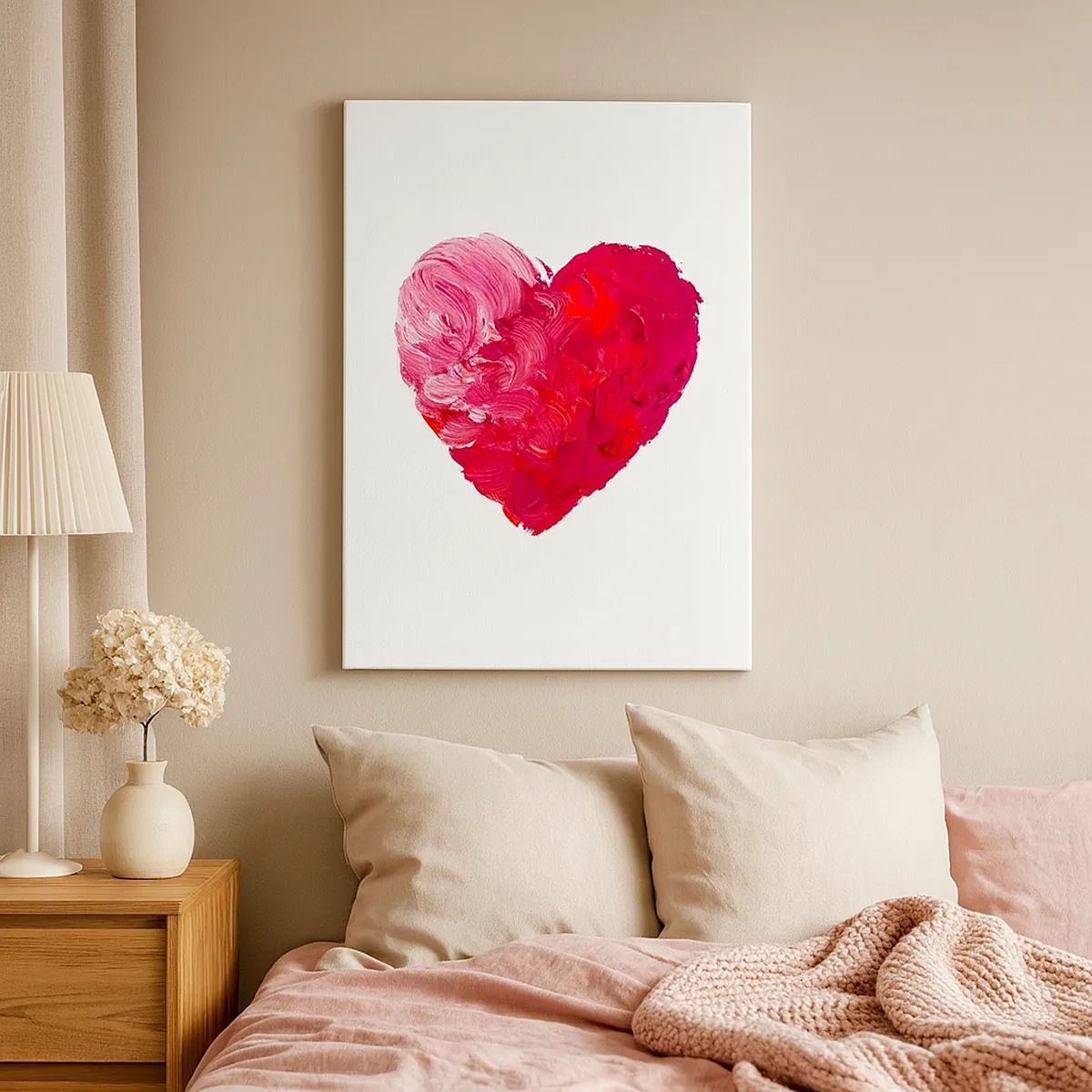 Cuadro sobre lienzo - Impresión de Imagen - Un corazón rosa y rojo pintado con un pincel. - 50x70cm - All you need is love - Decoración de pared moderna para salón y dormitorio ARTTOR