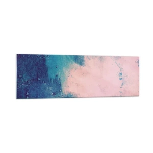 Cuadro sobre vidrio - Impresiones sobre Vidrio - Textura abstracta en tonos rosa y azul. - 160x50cm - Abrazo azul - Decoración de pared moderna para salón y dormitorio ARTTOR