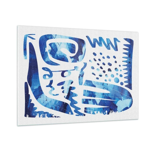 Cuadro sobre vidrio - Impresiones sobre Vidrio - Abstracción azul dinámica con formas geométricas. - 100x70cm - Vuelta a las raíces - Decoración de pared moderna para salón y dormitorio ARTTOR