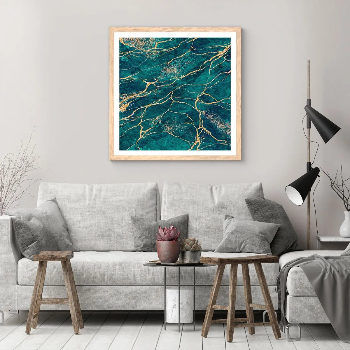 Póster en marco roble claro - Riachuelos de oro - 30x30 cm