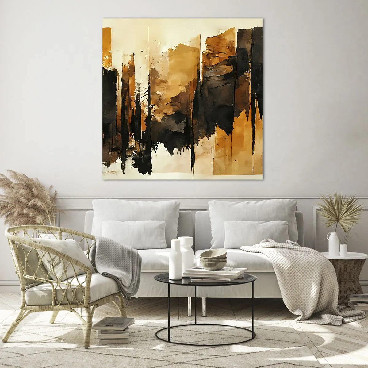 Cuadro sobre vidrio - Impresiones sobre Vidrio - Armonía de negro y oro - 30x30 cm