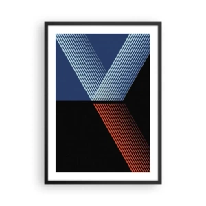 Póster en marco negro - Composición abstracta de líneas en azul, negro y rojo. - 50x70cm - La rectitud - Decoración de pared moderna para salón y dormitorio ARTTOR