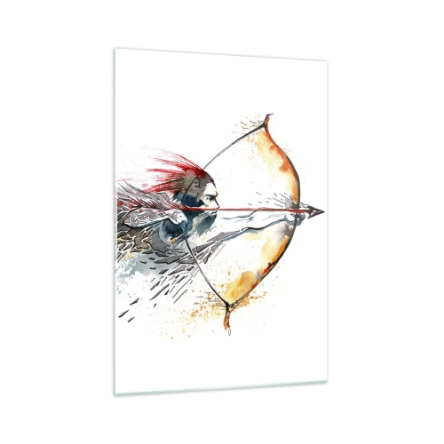Cuadro sobre vidrio - Impresiones sobre Vidrio - Pintura dinámica de acuarela de un guerrero con arco y flecha. - 70x100cm - Guerrero mítico con arco de fuego - Decoración de pared moderna para salón y dormitorio ARTTOR