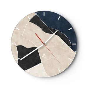 Reloj de pared - Reloj de vidrio - Formas minimalistas en beige, negro y azul marino con una línea blanca. - 30x30cm - Composición abstracta - contraste de colores - Decoración de pared moderna para salón, cocina y dormitorio ARTTOR
