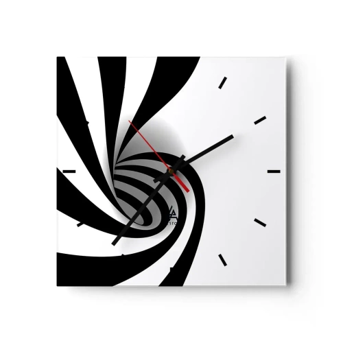 Reloj de pared - Reloj de vidrio - Vórtice óptico abstracto en blanco y negro - 30x30cm - Y sin embargo, gira - Decoración de pared moderna para salón y dormitorio ARTTOR