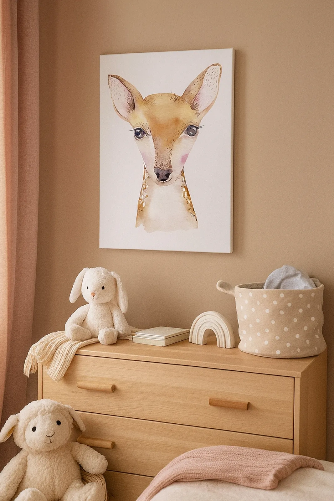 Cuadro sobre lienzo - Impresión de Imagen - Retrato en acuarela de un corzo joven sobre un fondo blanco - 50x70cm - La naturaleza de la inocencia - Decoración de pared moderna para salón y dormitorio ARTTOR