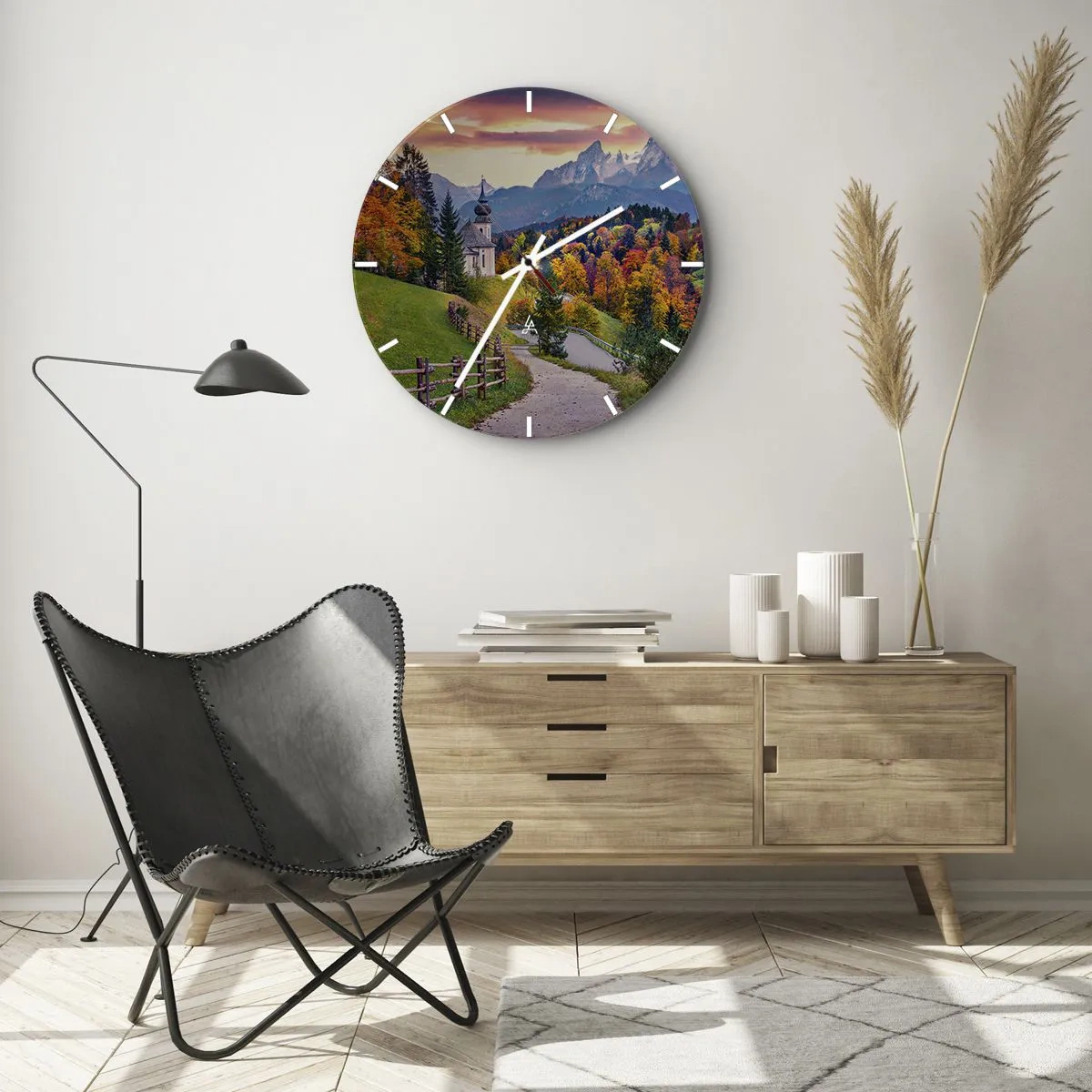 Reloj de pared - Reloj de vidrio - Paisaje como una pintura - 30x30 cm