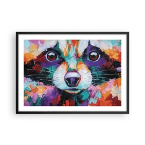 Póster en marco negro - Un retrato colorido de un mapache en el estilo de pintura expresiva. - 70x50cm - Solo buenas emociones - Decoración de pared moderna para salón y dormitorio ARTTOR