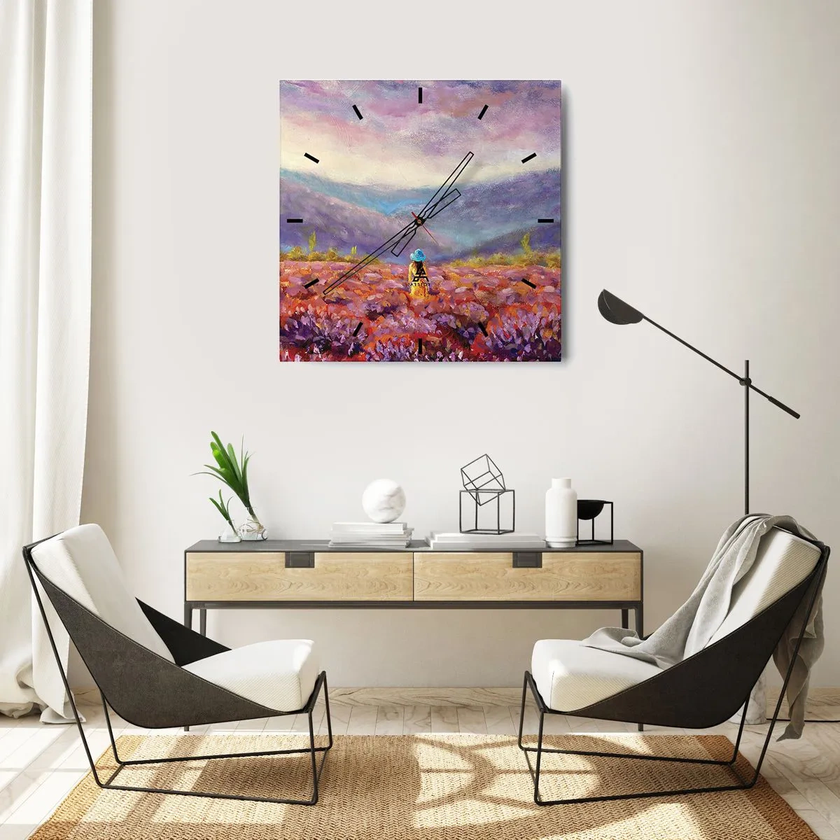 Reloj de pared - Reloj de vidrio - En un mundo de lavanda - 40x40 cm
