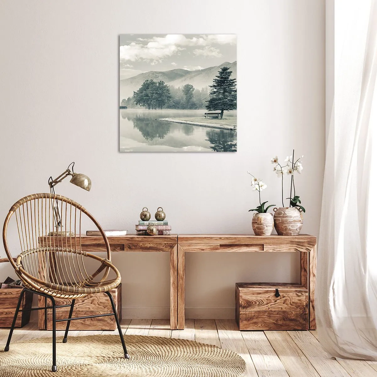 Cuadro sobre lienzo - Impresión de Imagen - El lago sigue durmiendo - 40x40 cm