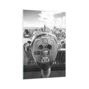Cuadro sobre vidrio - Impresiones sobre Vidrio - Vista monocromática a través del telescopio del panorama de la ciudad. - 70x100cm - Sobre la ciudad - Decoración de pared moderna para salón y dormitorio ARTTOR