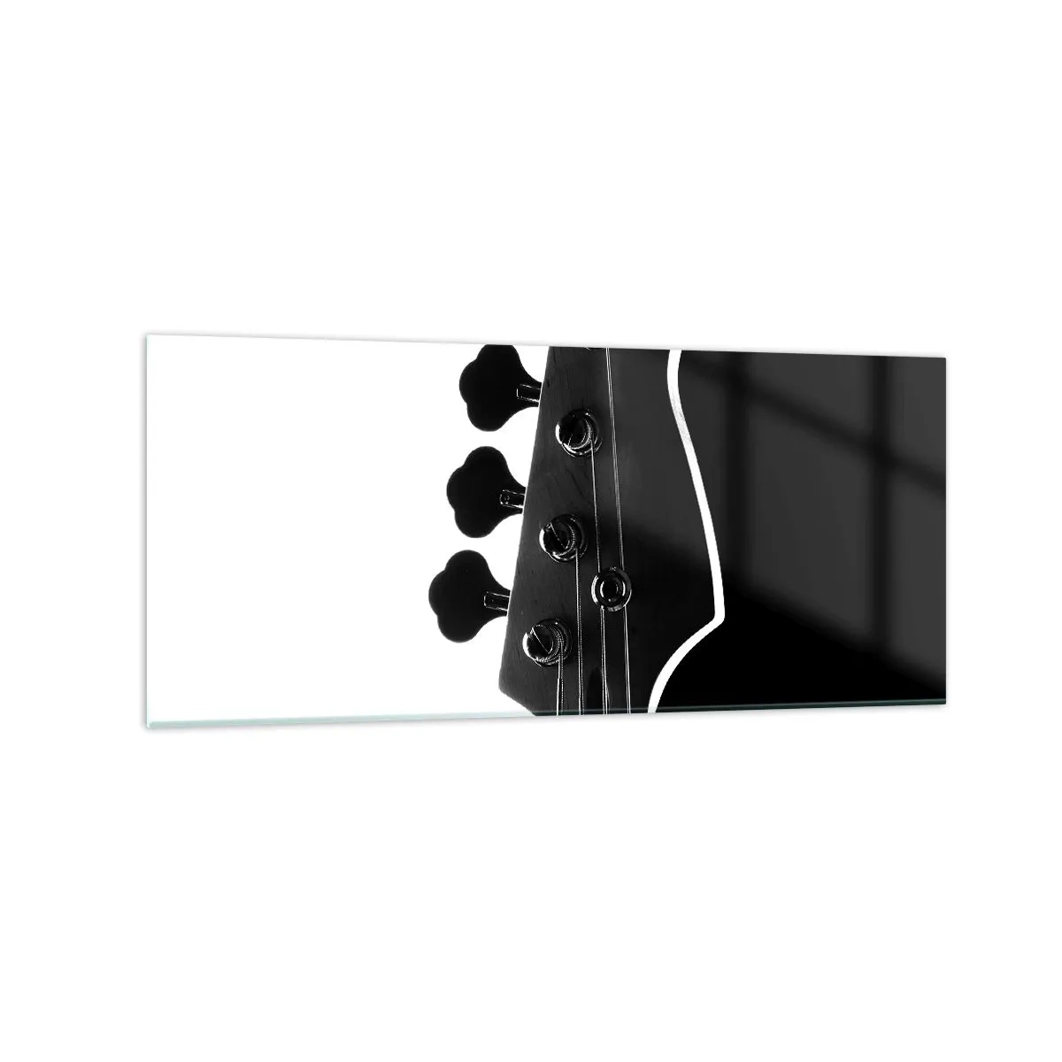 Cuadro sobre vidrio - Impresiones sobre Vidrio - Silueta en blanco y negro del clavijero de un bajo - 120x50cm - Silencio musical - Decoración de pared moderna para salón y dormitorio ARTTOR