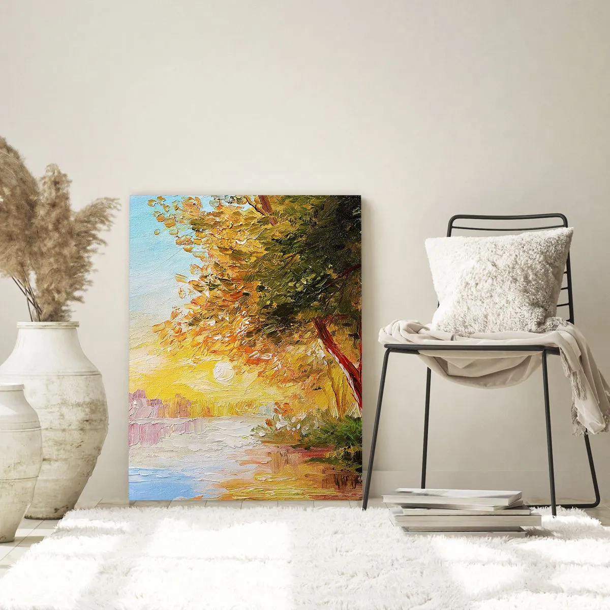 Cuadro sobre vidrio - Impresiones sobre Vidrio - Lago con árboles al atardecer - 50x70cm - Ensueño - Decoración de pared moderna para salón y dormitorio ARTTOR