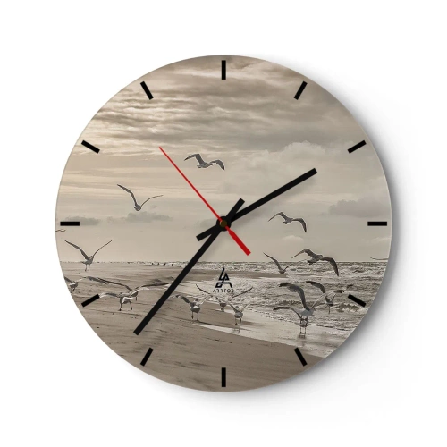 Reloj de pared - Reloj de vidrio - El sonido del mar, el canto de los pájaros - 30x30 cm