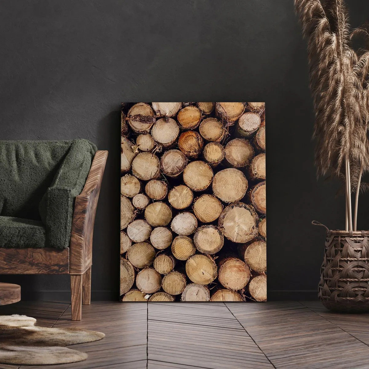 Cuadro sobre lienzo - Impresión de Imagen - Montones de troncos de árboles talados dispuestos en armonía - 50x70cm - Un nuevo comienzo - Decoración de pared moderna para salón y dormitorio ARTTOR