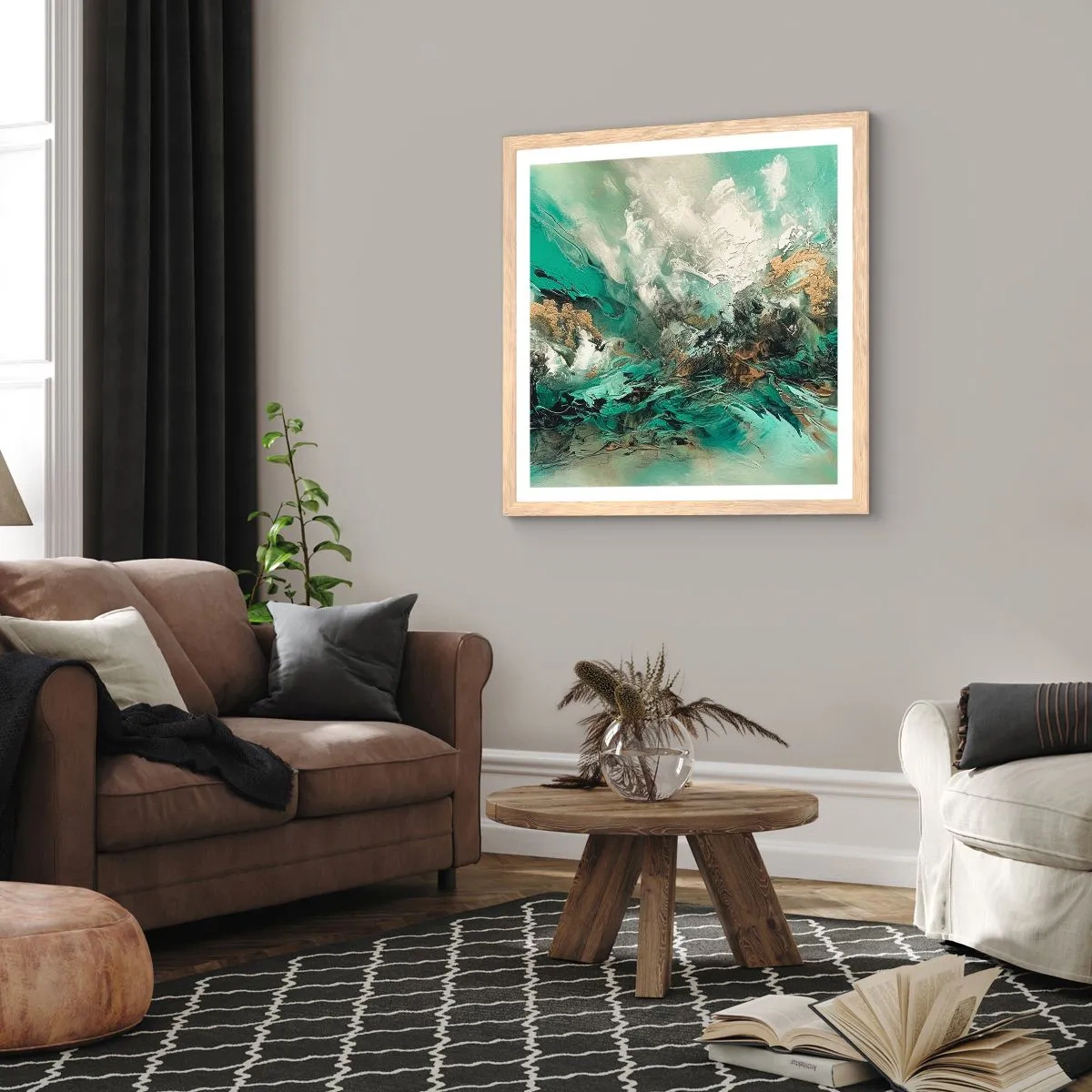 Póster en marco roble claro - Hervor negro esmeralda - 40x40 cm