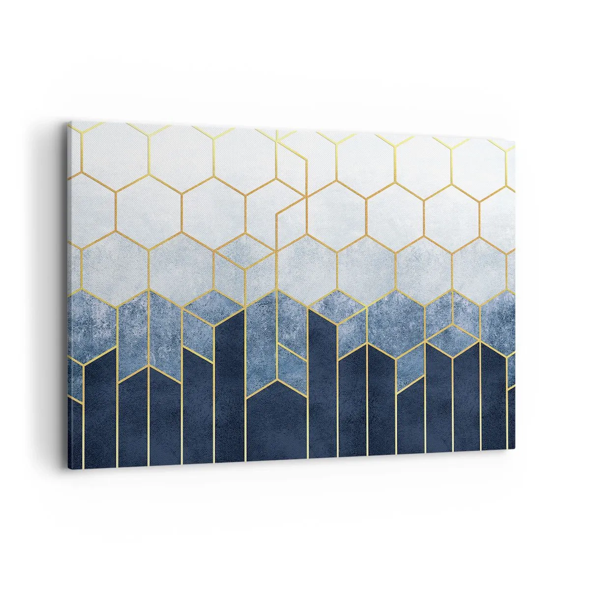 Cuadro sobre lienzo - Impresión de Imagen - Patrón geométrico en tonos dorados y azul marino. - 120x80cm - Composición rítmica visual - Decoración de pared moderna para salón y dormitorio ARTTOR