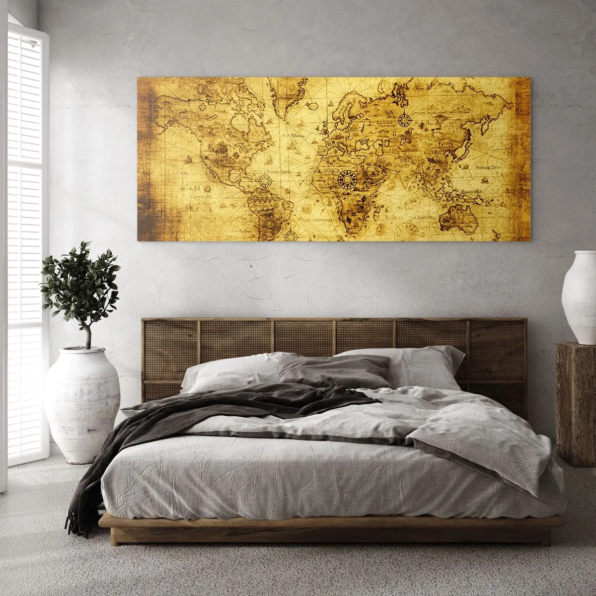 Cuadro sobre vidrio - Impresiones sobre Vidrio - Mapa del mundo antiguo de época - 160x50cm - Extraño es este mundo - Decoración de pared moderna para salón y dormitorio ARTTOR
