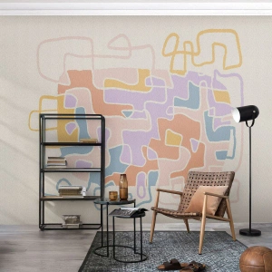 Fotomural Premium Canvas - Laberinto - una alegre aventura - Minimalismo, Pastel, Líneas - 400x280 cm