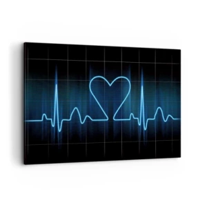 Cuadro sobre lienzo - Impresión de Imagen - Una línea salvavidas con un corazón sobre un fondo de monitoreo médico en tonos azules. - 100x70cm - El ritmo del corazón - Decoración de pared moderna para salón y dormitorio ARTTOR