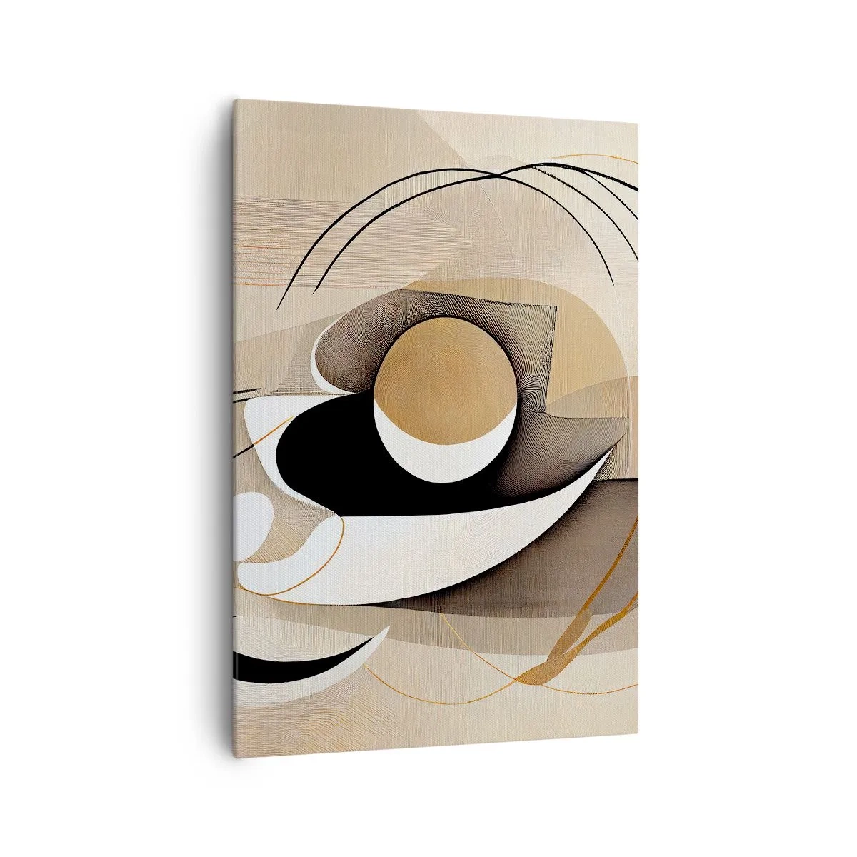 Cuadro sobre lienzo - Impresión de Imagen - Composición abstracta en tonos beige y negro. - 70x100cm - Composición: la esencia de las cosas - Decoración de pared moderna para salón y dormitorio ARTTOR