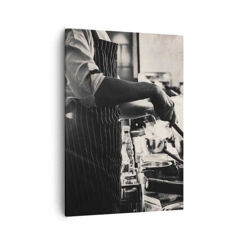 Cuadro sobre lienzo - Impresión de Imagen - Un chef trabajando en la cocina con vapor saliendo de una sartén. - 50x70cm - Alquimia de sabores - Decoración de pared moderna para salón y dormitorio ARTTOR