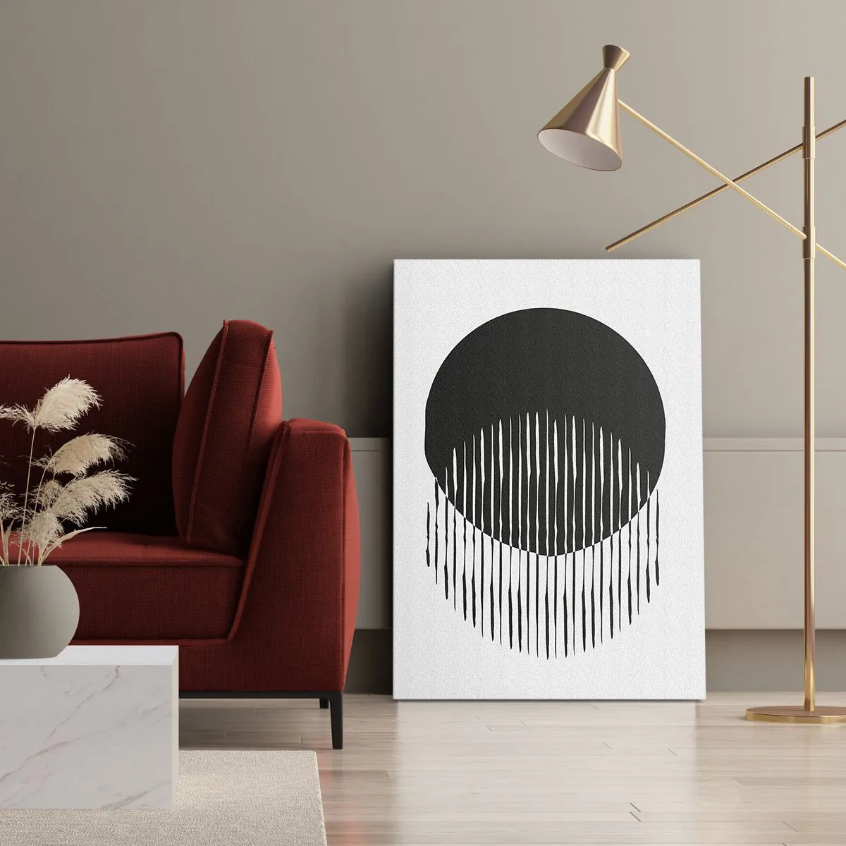 Cuadro sobre lienzo - Impresión de Imagen - Dos círculos superpuestos con líneas blancas y negras. - 70x100cm - Su alter ego - Decoración de pared moderna para salón y dormitorio ARTTOR