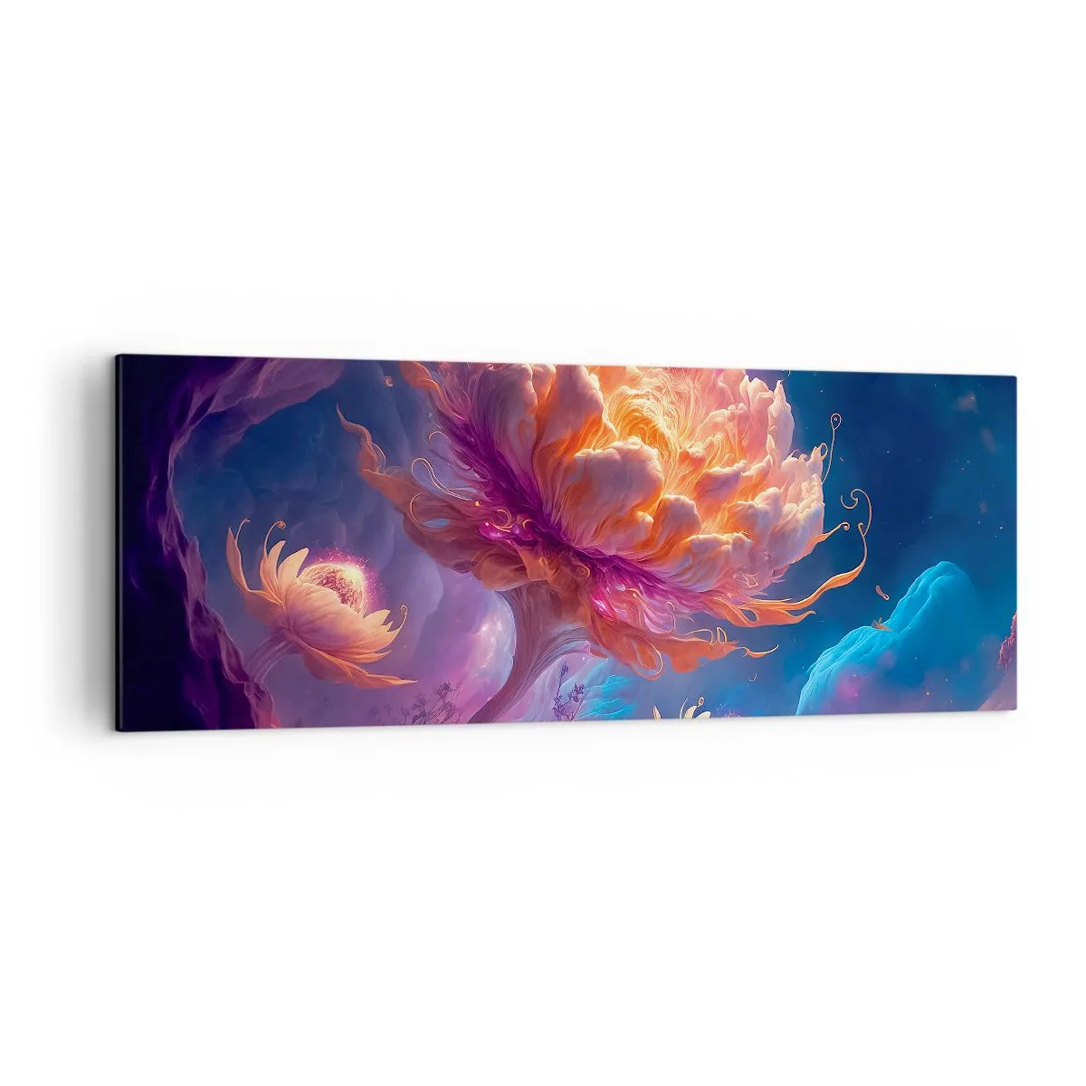 Cuadro sobre lienzo - Impresión de Imagen - Flores de fantasía en un paisaje cósmico. - 140x50cm - Otro mundo - Decoración de pared moderna para salón y dormitorio ARTTOR