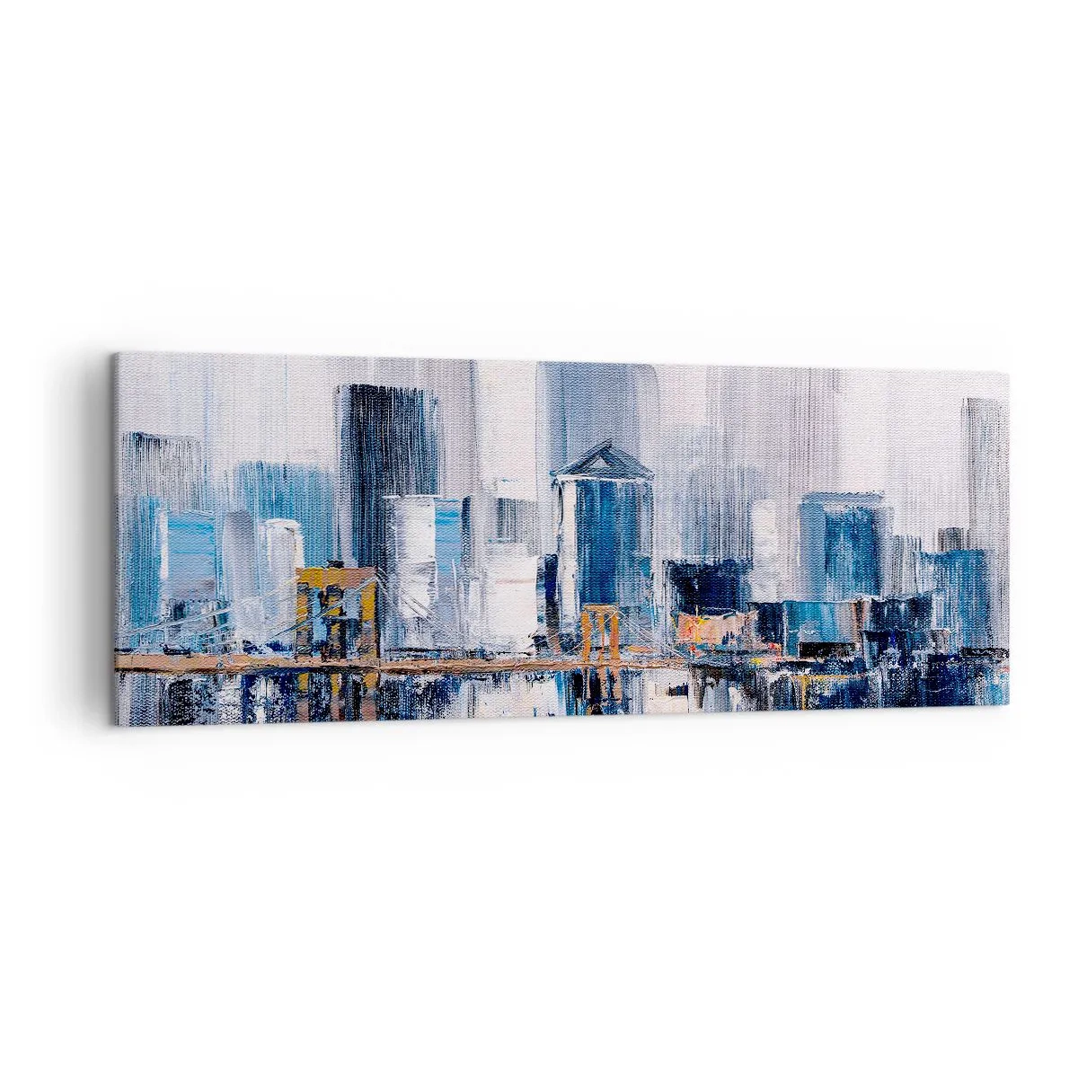 Cuadro sobre lienzo - Impresión de Imagen - Panorama abstracto de la ciudad con tonos de azul y amarillo - 140x50cm - Impresión neoyorquina - Decoración de pared moderna para salón y dormitorio ARTTOR