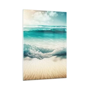 Cuadro sobre vidrio - Impresiones sobre Vidrio - Olas del océano en una playa de arena clara - 80x120cm - Calma oceánica - Decoración de pared moderna para salón y dormitorio ARTTOR
