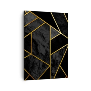 Cuadro sobre lienzo - Impresión de Imagen - Patrón geométrico dorado sobre fondo negro - 50x70cm - Oscuridad y brillo - Decoración de pared moderna para salón y dormitorio ARTTOR